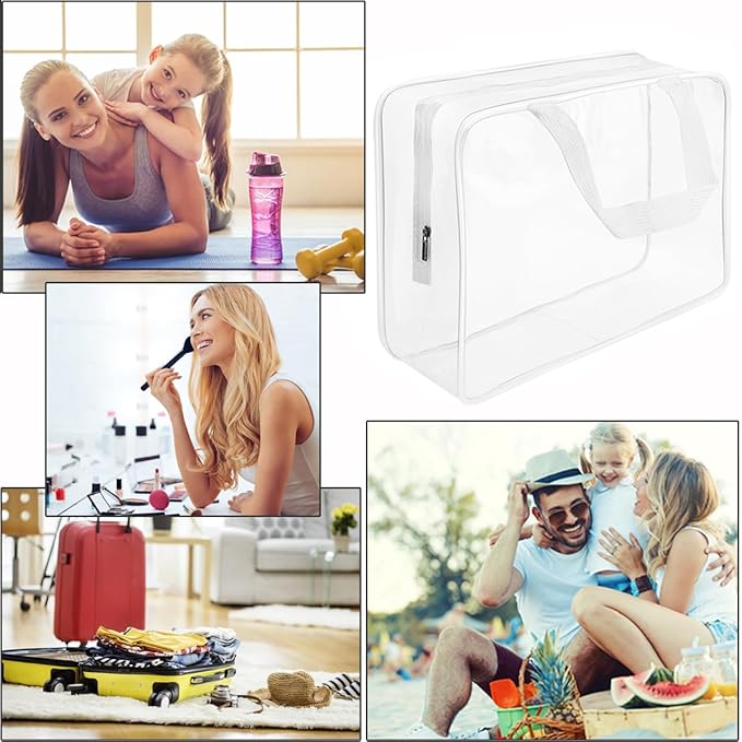 4Pcs Crystal Clear PVC Travel Toiletry Bag Kit for Women Men, Waterproof Vinyl Packing Organizer Storage Bags with Zipper Handle Straps, Cosmetic Pouch Carry on Airport Airline Compliant Bag Handbag