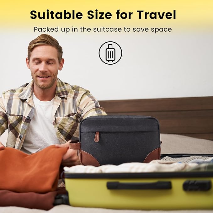 Vorspack Large Toiletry Bag Hanging Dopp Kit for Men Water Resistant Canvas Shaving Bag with Large Capacity for Travel - Dark Grey