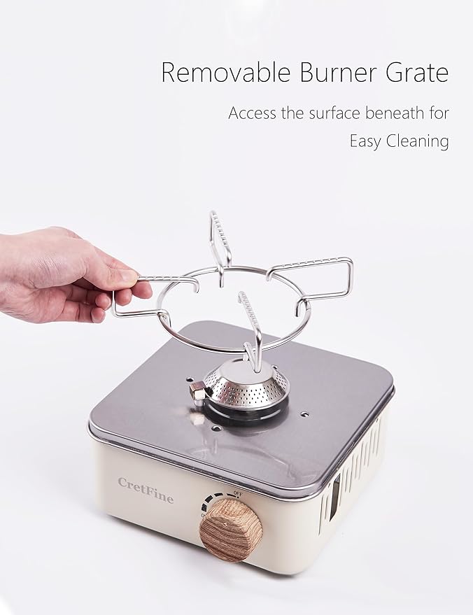 Mini Butane Camping Stove with Portable Bag, Indoor and Outdoor Cooking, for Emergency and Camp Essentials, 8205 BTU, 2hr Usage per Canister, Gas Not Included, White