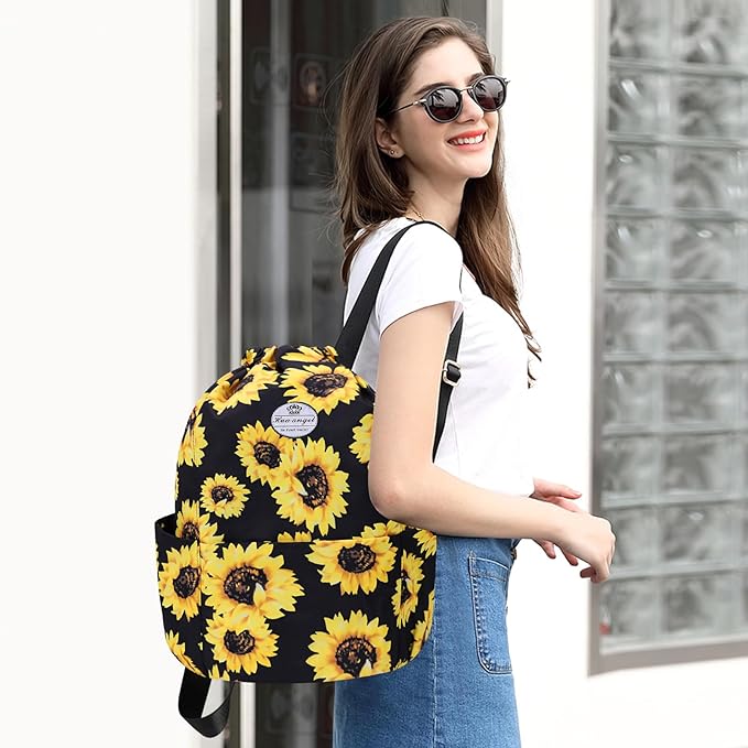 HUA ANGEL Floral Print Drawstring Bag - Lightweight Waterproof Cinch Sackpack with Side Pocket for Men & Women Travel Gym Bag