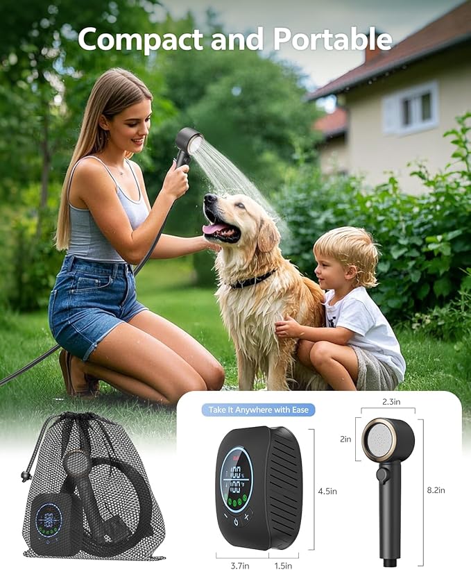 Portable Shower – 8000mAh Rechargeable Camping Shower, 6.0L/min Portable Shower Pump, Outdoor Shower for Camping, Hiking, Traveling, Washing