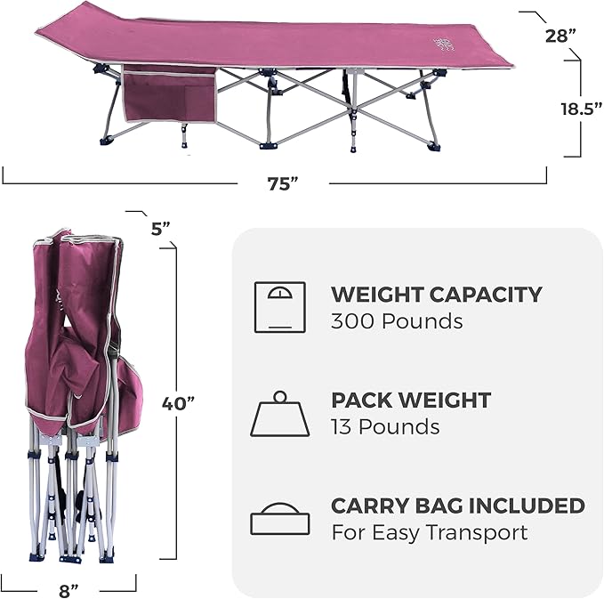 OSAGE RIVER Camping Cot for Adults - Folding Camping Cot - Portable Cots for Sleeping - Rated for 300 lbs