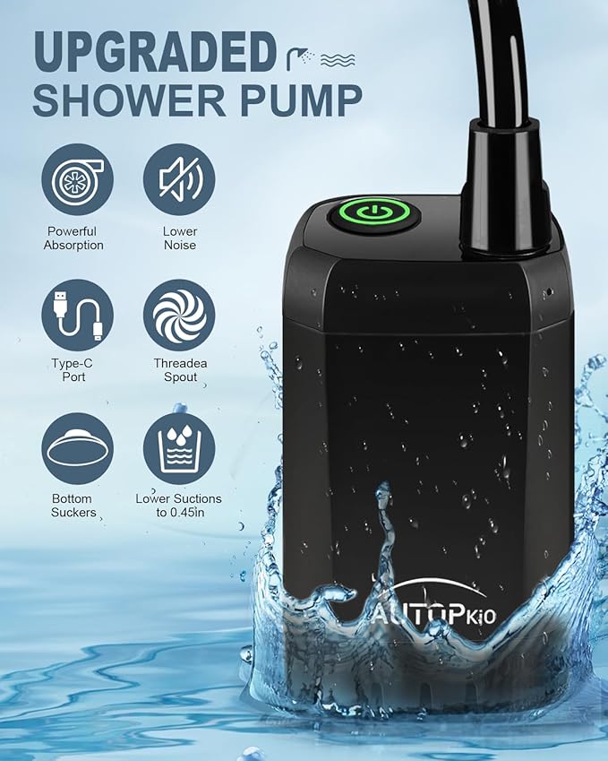 AUTOPkio Portable Camping Shower, Rechargeable Camp Shower Pump with USB Cable & Electric Outdoor Shower Head Sprayer for Camping, Hiking, Pet Bathing, Washing