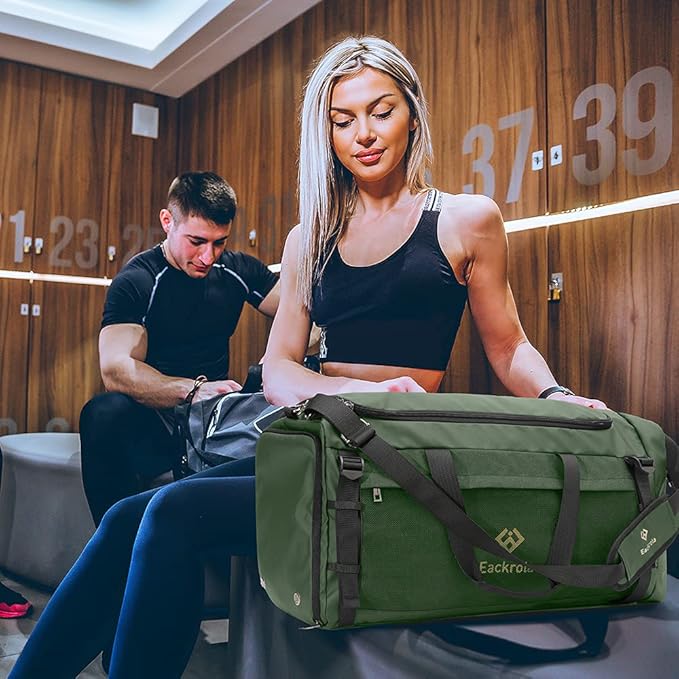 Eackrola Large Sports Gym Bag, Travel Duffel bag with Wet Pocket & Shoes Compartment for men women, 65L, Lightweight