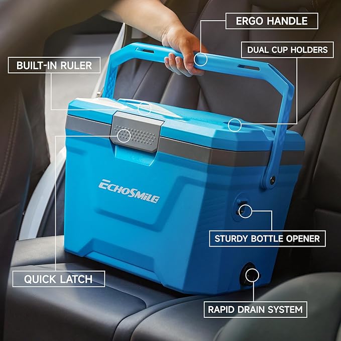 EchoSmile Portable Cooler 20L/21qt, Outdoor Insulated Ice Chest Box