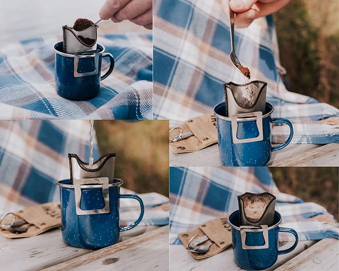Lightweight Stainless Camping Backpacking and Hiking Pour Over Coffee Dripper with Olive Canvas Storage Pouch 6*4inch