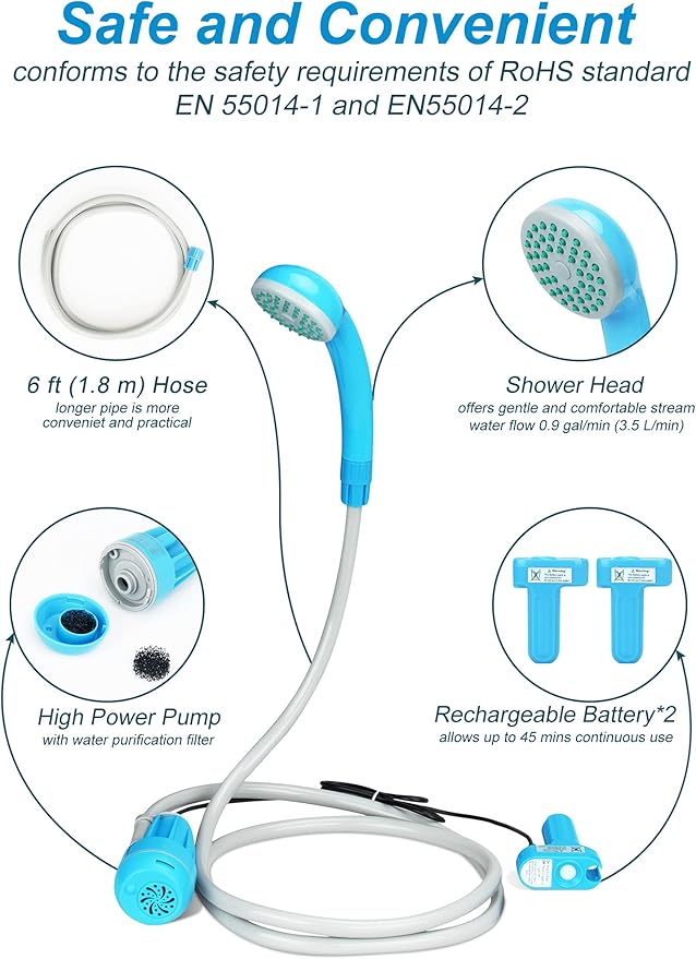 innhom Portable Shower Camping Shower Outdoor Camp Shower Pump, Electric Rechargeable Portable Camping Shower, Powered by Rechargeable Battery
