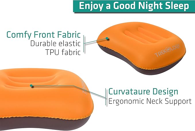 TREKOLOGY Aluft 1.0 Comfy Inflatable Camping & Backpacking Pillow - Perfect for Sleeping, Air Travel, Beach - Quick & Easy to Inflate and Deflate Camper Pillow