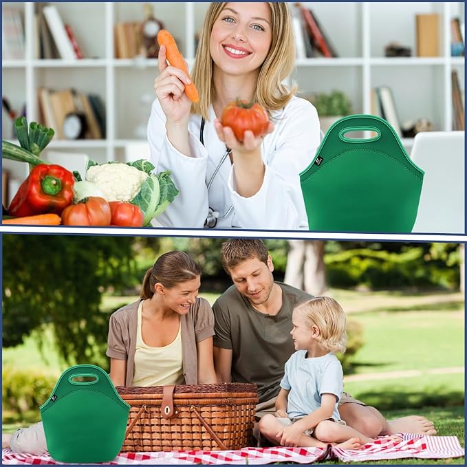 LOVAC Neoprene Lunch Bag, Thick Insulated Lunch Bag - Durable & Waterproof Lunch Tote With Zipper For Outdoor Travel Work (Green)