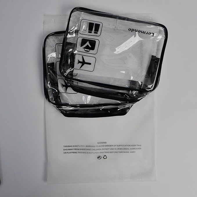 Lermende 2pcs Clear Toiletry Bag TSA Approved Travel Bag,Carry On for Travel,Airport Airline Accessories Compliant Bag,Quart Sized Makeup Cosmetic bag Women Men (Black, 2 Pack)