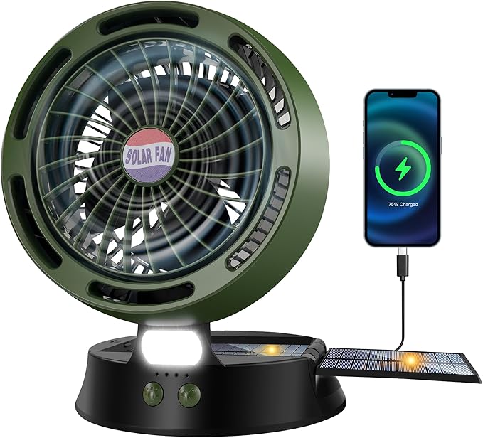10400mAh Solar Camping Fan with LED Lantern, Rechargeable Portable Fan with 5W Solar Panel, Battery Operated Personal Fan for Outside Picnic, Fishing, Outdoor Tent Fan for Camping Essentials