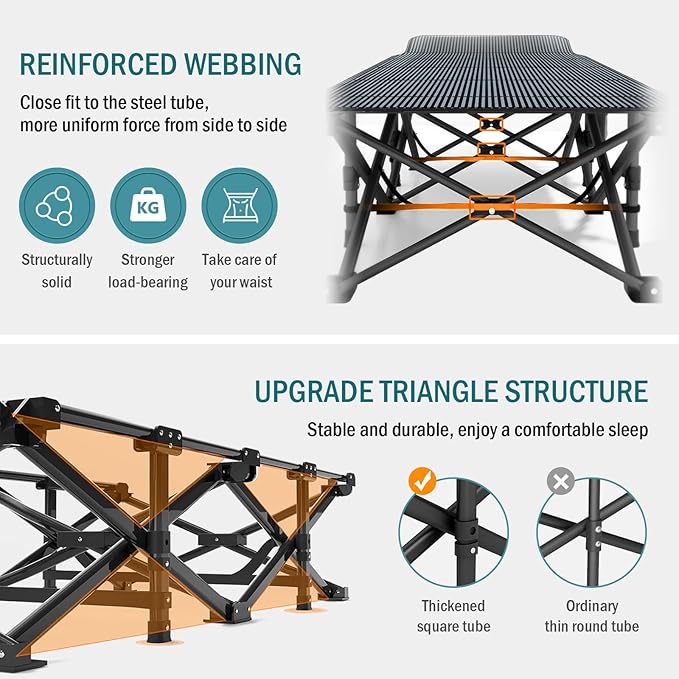 Camping Cot for Adults, Folding Bed with Comfortable Cushion, Tent Portable Sleeping Bed with Carry Bag for Camp Office Use Outdoor Cot Bed for Traveling Supports 450 lbs