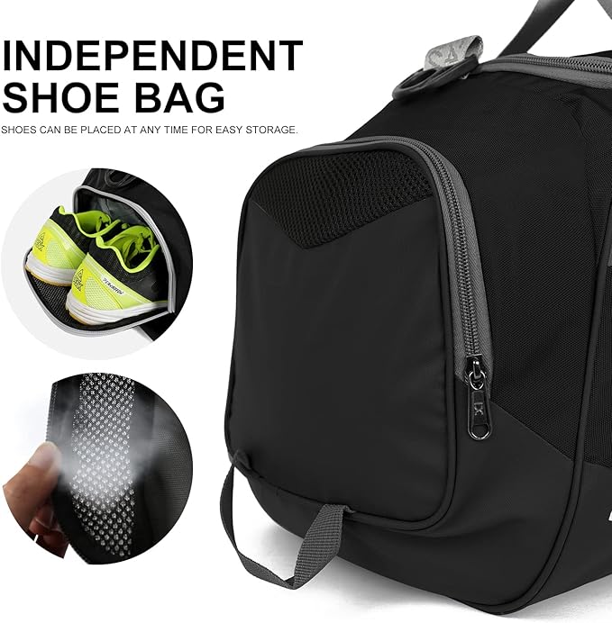 Sports Gym Bag,INOXTO Travel Duffel Bag with Dry Wet Pocket And Shoe CompartmentFor Women and Men,40L/55L Fitness Waterproof Weekender Bag For Swim Sports Travel Working Out (Black white, 40L)