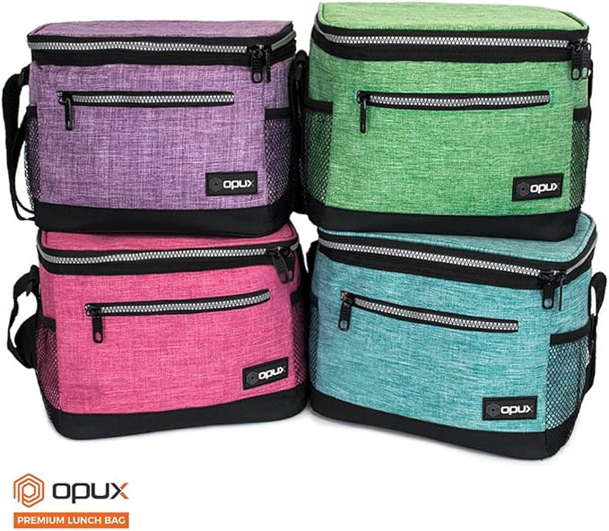 opux Insulated Lunch Box Men Women, Lunch Bag for Work School, Leakproof Soft Cooler Tote Adult, Large Lunch Pail Kids Boys Girls, Picnic Beach Food Bag with Shoulder Strap, Heather Green