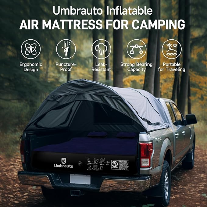 Umbrauto Truck Bed Air Mattress for 5.5'-5.8' Full Size Short Truck Beds, Inflatable Pickup Truck Sleeping Pad for Outdoor Camping with Pump and Pillows, Cruise Navy