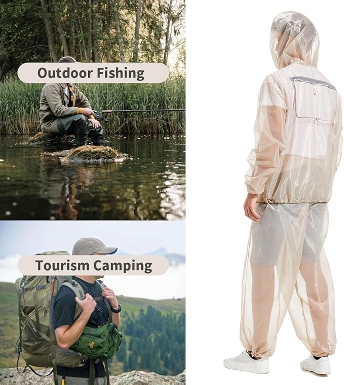 MIMI FUNN Mosquito Net Suit Ideal for Fishing, Hiking, Camping, Farming and Gardening (Beige), Large size