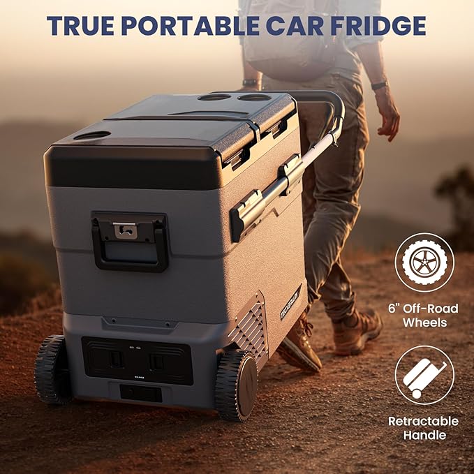 12 Volt Car Refrigerator Dual Zone Electric Cooler, 58 Quart Portable Freezer Fridge with APP Control, Compatible with Detachable Battery (Not Included), for Overlanding, Camping, RV, Truck