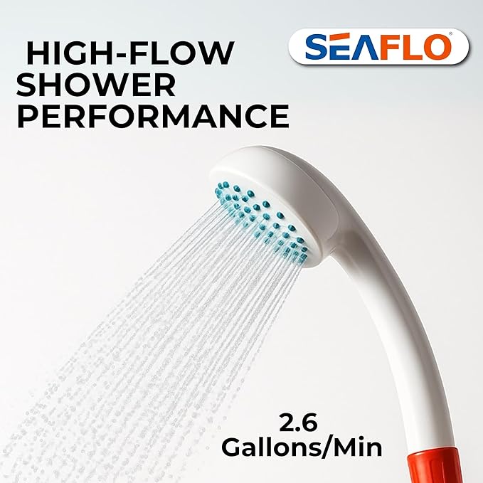 SEAFLO Portable Camping/Outdoor Shower, Rechargeable Battery, 2.64 Gallons Per Min, 40-Minute Runtime Outdoor Camping Pet Washing, Type-C Charging, 80" Hose (with or Without 2.6 Gallon Bucket)