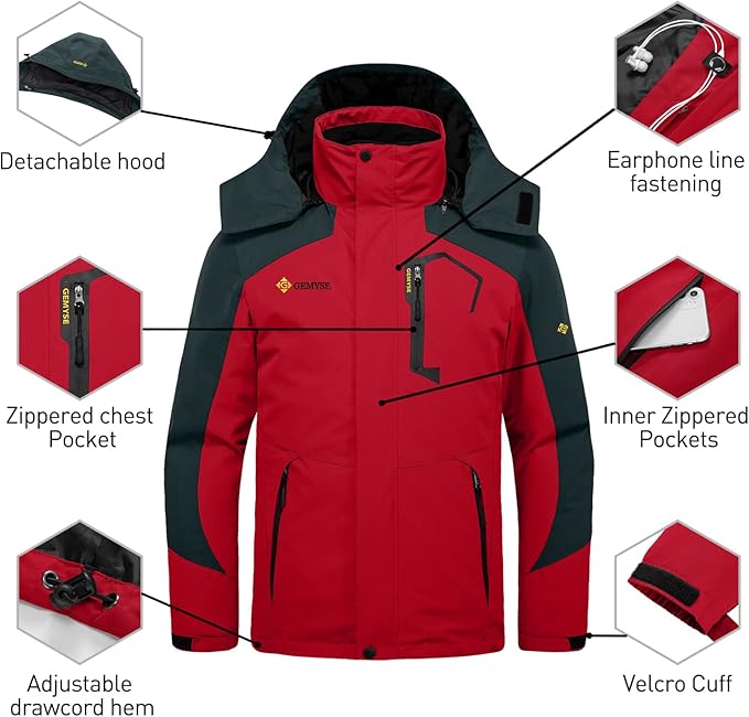 GEMYSE Men's Waterproof 3-in-1 Ski Snow Jacket Puffer Liner Insulated Winter Coat