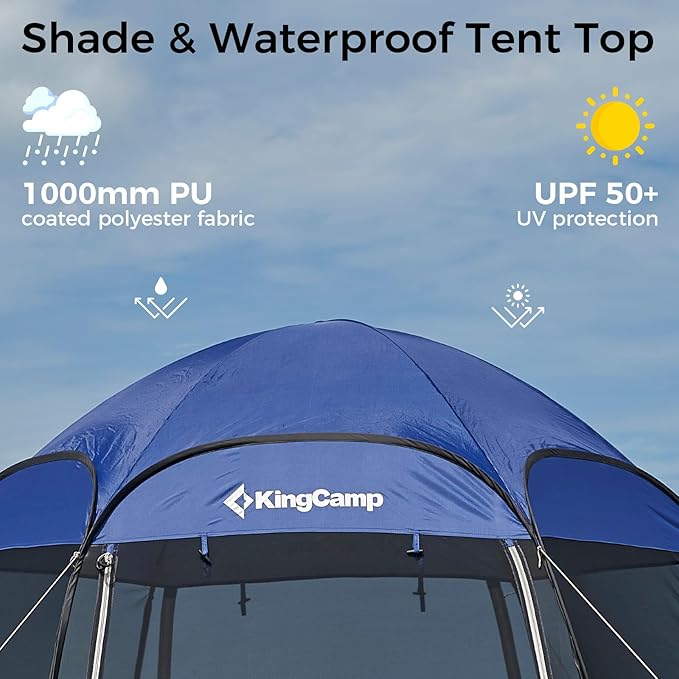 KingCamp Pop Up Screen Tent, Camping Tent for 4-6 Person 10' x 10' Portable Screen House Room with Detachable Sunshade for Camping, Garden & Backyard