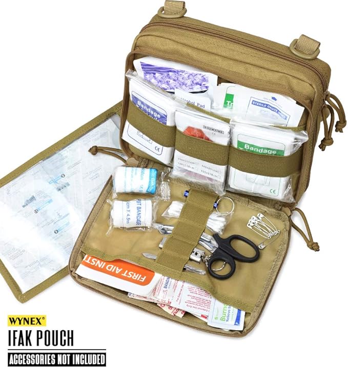 WYNEX Tactical Molle Admin Pouch of Laser Cut Design, Utility Pouches Molle Attachment Military Medical EMT Organizer with Map Pocket EDC EMT Pack IFAK Tool Holder Universal U.S.A Patch Included