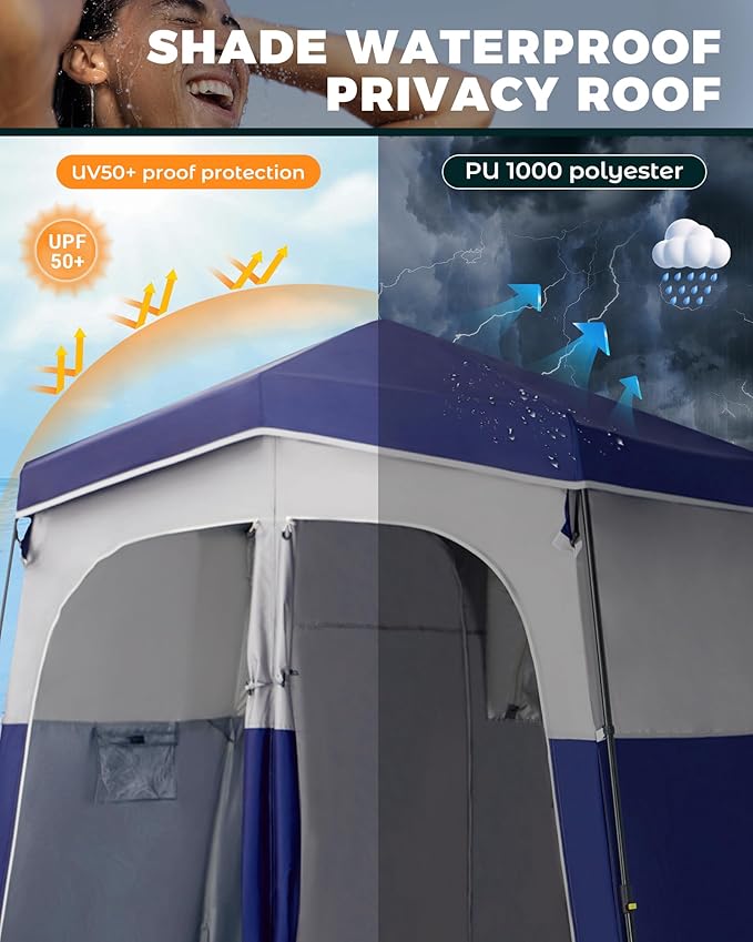 KingCamp Camping Shower Tent, Instant Portable Privacy Shelter, 1/2 Room Large Outdoor Toilet Tent with Floor, Water-Resistant, Windproof & Easy Setup for Beach, Camping & Hiking