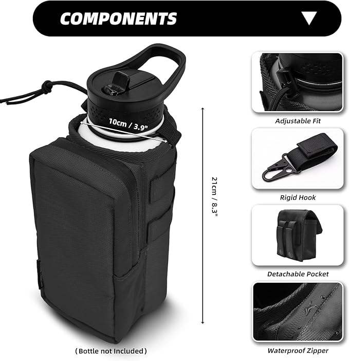 Water Bottle Holder Bag with Molle Strap - Water Bottle Carrier Pouch for Walking, Gym, Camping, Fishing, Hunting 32oz, 64oz, 128oz One Gallon Tactical Carrier Holder
