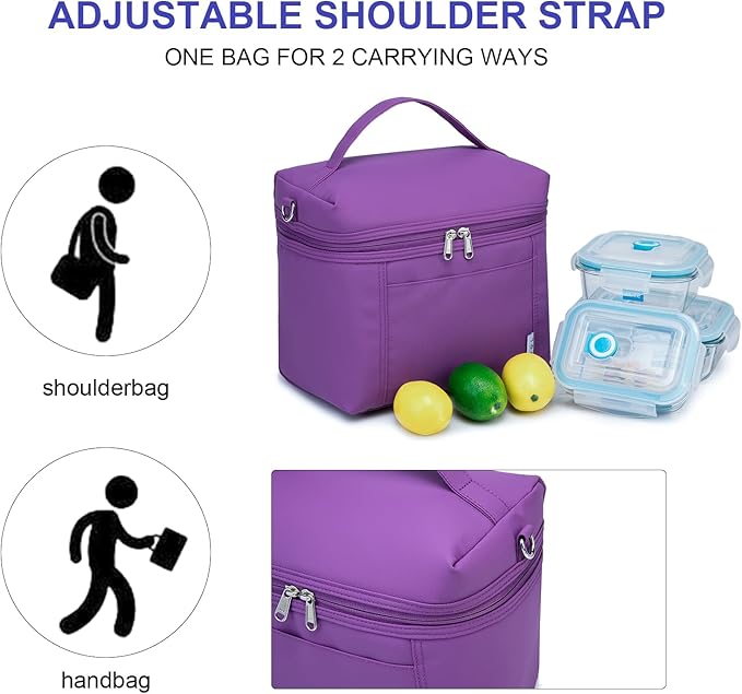 NOL Natural Organic Lifestyle Insulated Lunch Bags for Women Cooler Bag Lightweight Nylon Waterproof Lunch Box For Work (Purple Medium(normal))