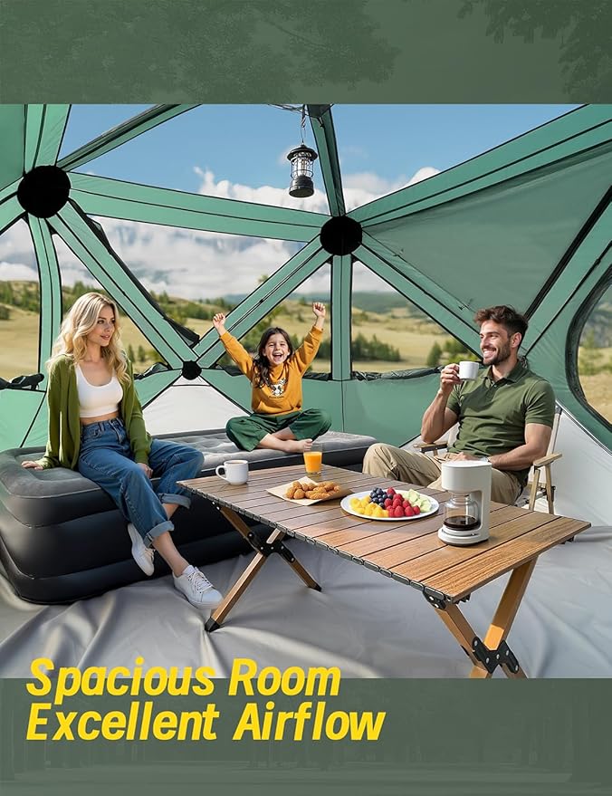 Camping Tent, 4 Person Tent for Camping, Setup in 60 Seconds, 4 Person Pop up Tents, Hub Tents, Water-Resistant, Windproof, Instant Cabin with Removable Floor, Portable