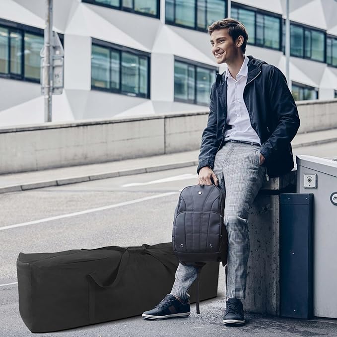 COOLBEBE 52" Sports Duffle Bag - 160L Extra Large Travel Duffel Luggage Bag with Upgrade 2-way Lockable Zippers, Sturdy & Water Resistant Long Duffle Bag for Camping Moving (Black 52inch)