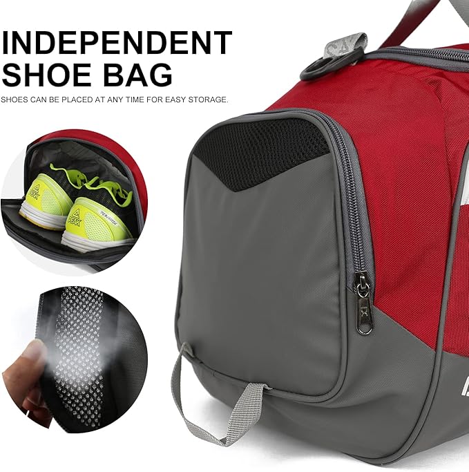 Sports Gym Bag,INOXTO Travel Duffel Bag with Dry Wet Pocket And Shoe CompartmentFor Women and Men,40L/55L Fitness Waterproof Weekender Bag For Swim Sports Travel Working Out (Red, 40L)
