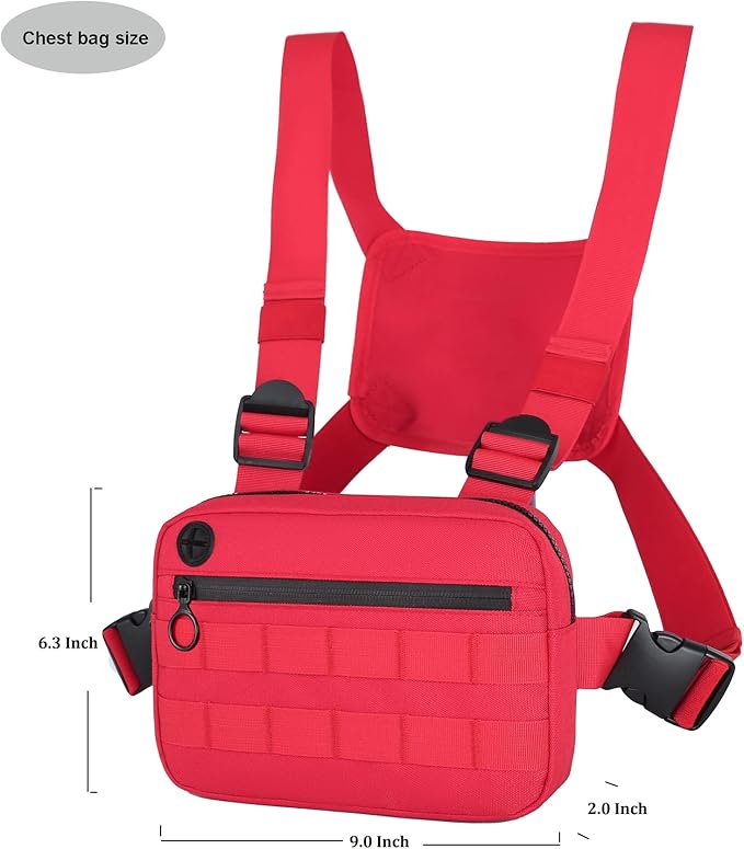Outdoor Sports Utility Chest Pack,Tactical EDC Chest Bag For Men, Lightweight Conceal Chest Pouch Holster, Chest Rig Vest With Built-In Phone Holder For Workouts, Cycling & Hiking (Red)
