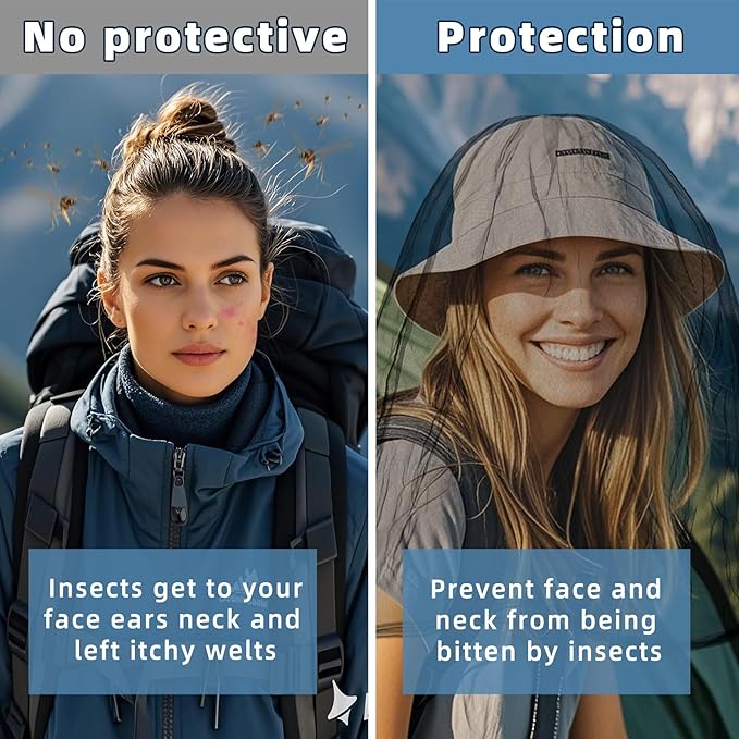 Oversized Mosquito Net 42 x 25 Inches Ultra Large Mosquito Head Net Face Neck Fly Mesh Netting Fits All Hats for Outdoor Camping Hiking Fishing Gardening Safari(Black)