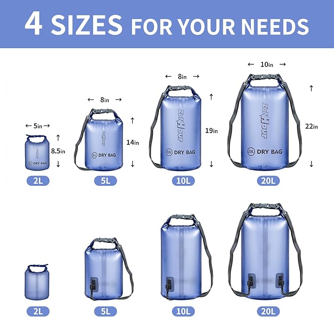 Waterproof Dry Bag - Roll Top Transparent Storage Bag,2L/5L/10L/20L,Suitable for Traveling, Swimming, Kayaking, Camping, Fishing, Rainy Day Trips