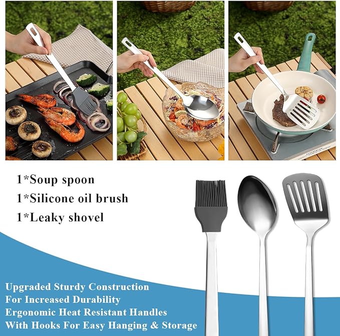 Kyraton Camping Cooking Set 15 Pack, Camping Cookware, Camping Supplies, Portable Camping Kitchen Utensil Set, Ldeal for Backpacking, Barbecuing, Camping and Hiking Trips.