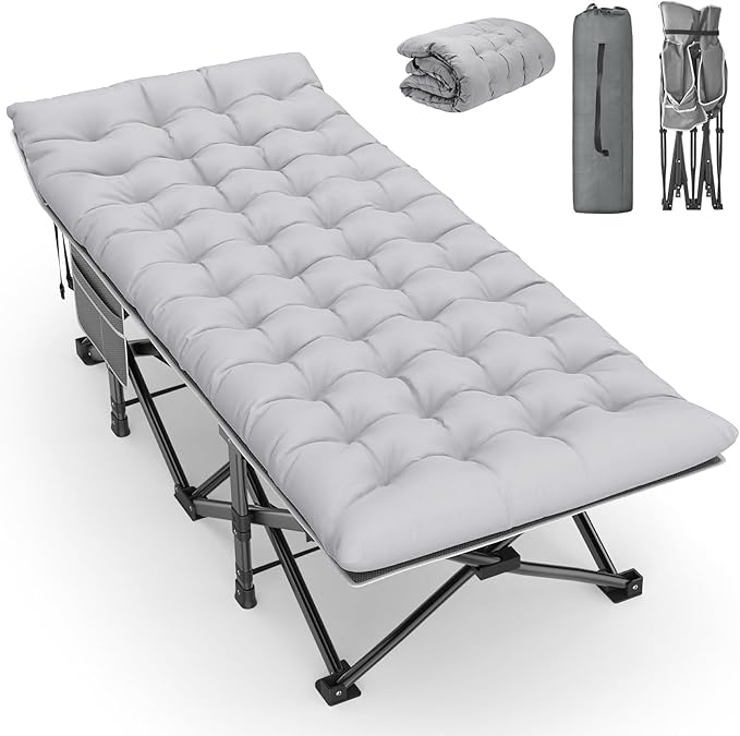Slendor Oversized XXL Camping Cot, Folding Cot for Adults, 79" L x 32" W x 19" H Sleeping Bed with Mattress, Carry Bag, Camp Cot Bed for Travel, Guest, Support 500lbs
