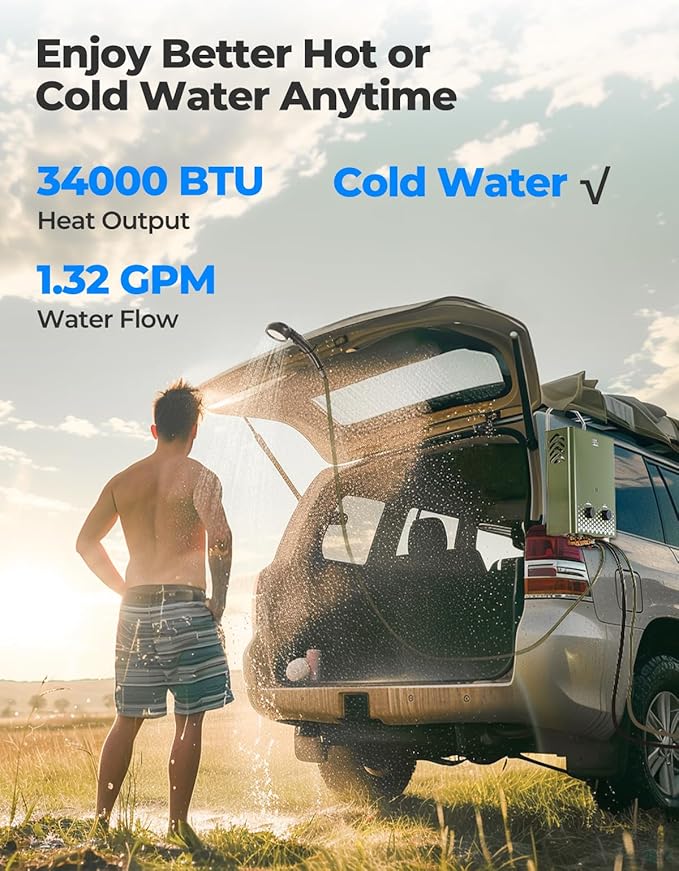 KEMIMOTO Camping Portable Tankless Water Heater with 1.2GPM Pump,5L Capacity,1.32Gpm 34000 BTU Instant Propane Water Hot Heater,Easy Installation,Suitable For Rv/Camping/Cabin