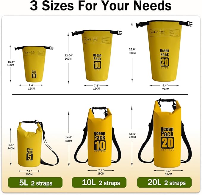 Floating Waterproof Dry Bag Backpack 5L/10L/20L, Roll Top Bag for Kayaking, Rafting, Boating, Swimming, Camping, Hiking, Beach, Fishing, Waterproof Beach Bag. (Yellow, 10L)