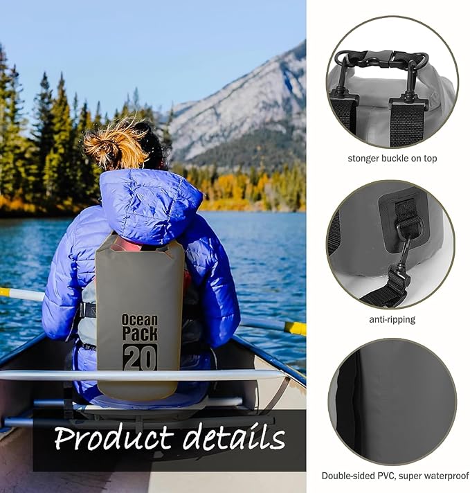 Floating Waterproof Dry Bag Backpack 5L/10L/20L, Roll Top Bag for Kayaking, Rafting, Boating, Swimming, Camping, Hiking, Beach, Fishing, Waterproof Beach Bag. (Gray, 10L)