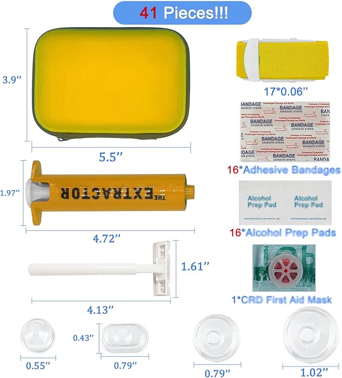 Snake Bite Kit for Humans,Rattlesnake Bite Kit,Bee Sting Kit, Venom Snake Bite Kit for Dogs,Venom Extractor Kits,Extractor Suction Pump, Bite and Sting First Aid for Hiking/Camping(Yellow)