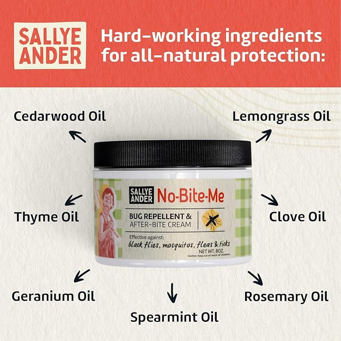 SALLYEANDER No Bite Me All-Natural Bug & Insect Repellent - Anti Itch Cream - 8 oz - Safe for Kids and Infants - Repels Mosquitoes, Black Flies, Fleas, and Ticks