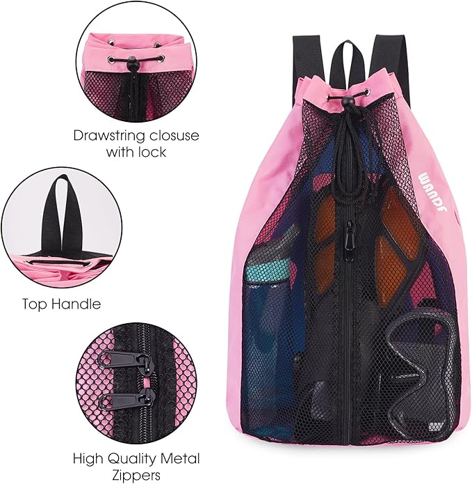 WANDF Swim Bag Mesh Drawstring Backpack Beach Backpack for Swimming, Gym, and Workout Gear