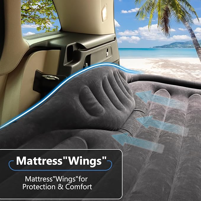 Self-Inflating SUV Air Mattress with Built in Electric Pump,car air Mattress with Pillow for Trunk,Portable car Mattress for Travle and Camping, Black