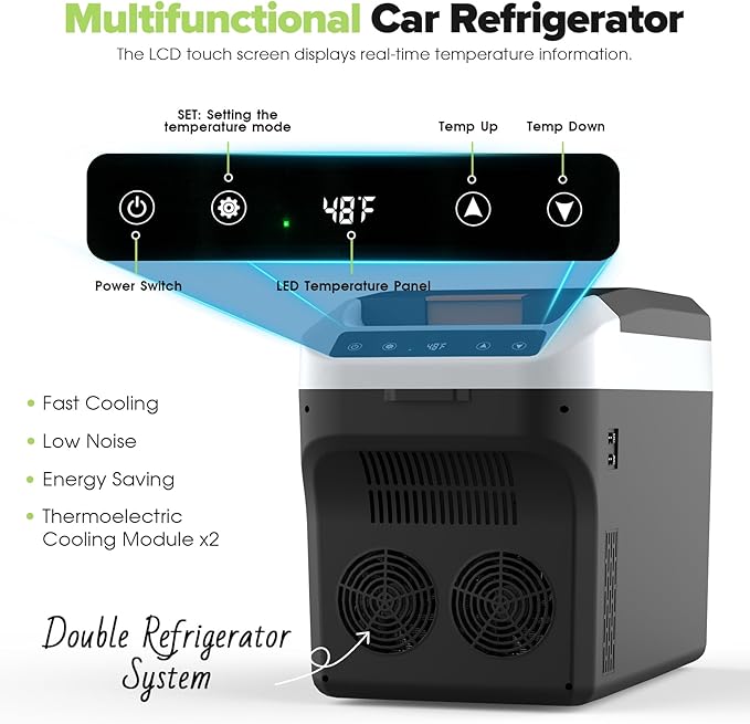 12 Volt Car Refrigerator 23Quart(22L) Electric Cooler/Warmer, Plug In Car Cooler with 110V AC Home Power Cord & 12V Car Adapter, Portable Refrigerator for Camping, Travel, RV(Black)