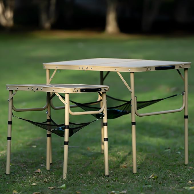 Folding Table 3FT Camping Table 2 Adjustable Height Lightweight Portable Aluminum Mini Foldable for Picnic Beach Indoor Outdoor, Yellow