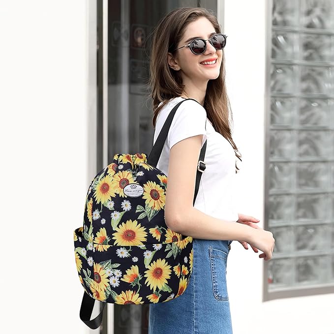 HUA ANGEL Floral Print Drawstring Bag - Lightweight Waterproof Cinch Sackpack with Side Pocket for Men & Women Travel Gym Bag