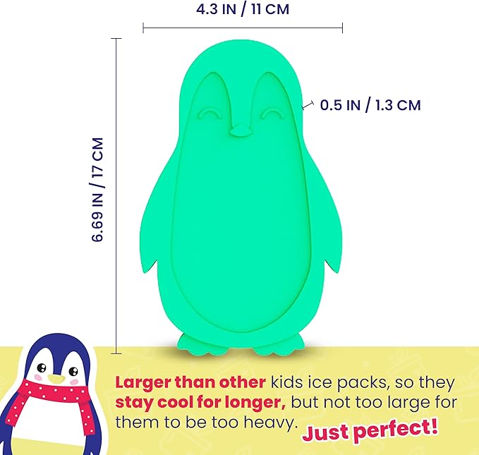 Slim Ice Packs for Lunch Boxes Kids - 3-Pack Long-Lasting Penguin Lunch Box Ice Packs for Kids - Slim Reusable Ice Packs for Lunch Boxes, Lunch Bags, and Coolers - Multicolored (Penguins)