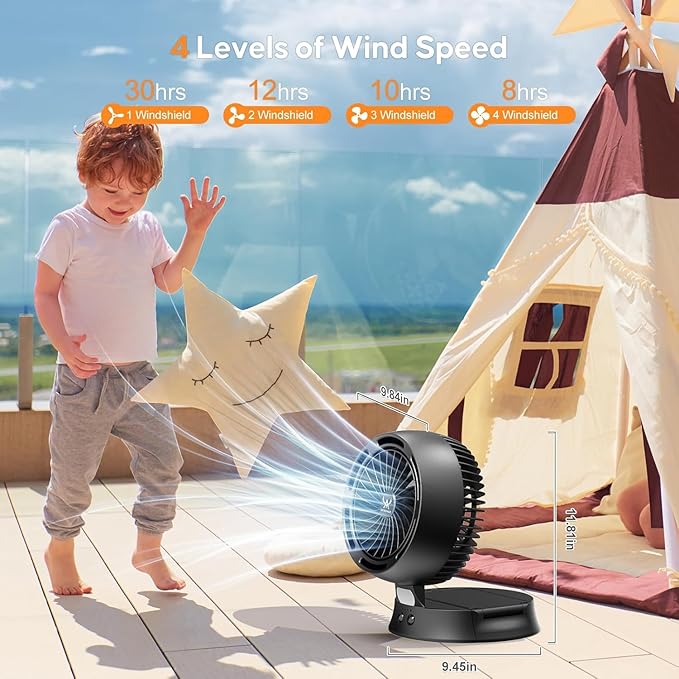 Solar Outdoor Camping Fan for Greenhouse,Rechargeable Battery Operated Fans Solar Portable Cooling Fan 10440mAh with PowerBank,7W,LED Lantern,for Tent,Car,Cruise Ship