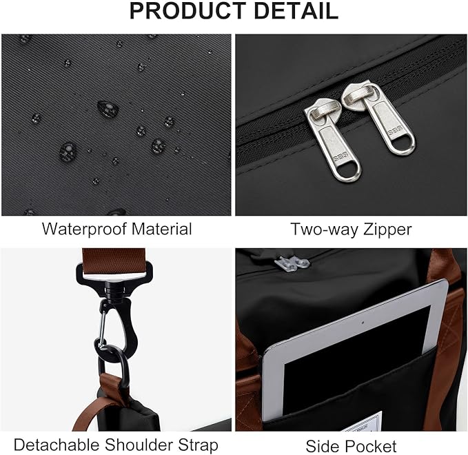 Womens travel bags, weekender carry on for women, sports Gym Bag, workout duffel bag, overnight shoulder Bag fit 15.6 inch Laptop (Large, Black)