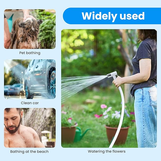 Portable Camping Shower Outdoor Camp Shower Pump with Portable Bucket,Upgrade Rechargeable Electric Shower Pump with Intelligent Multiple Spray Modes for Camping, Hiking, Traveling,RV